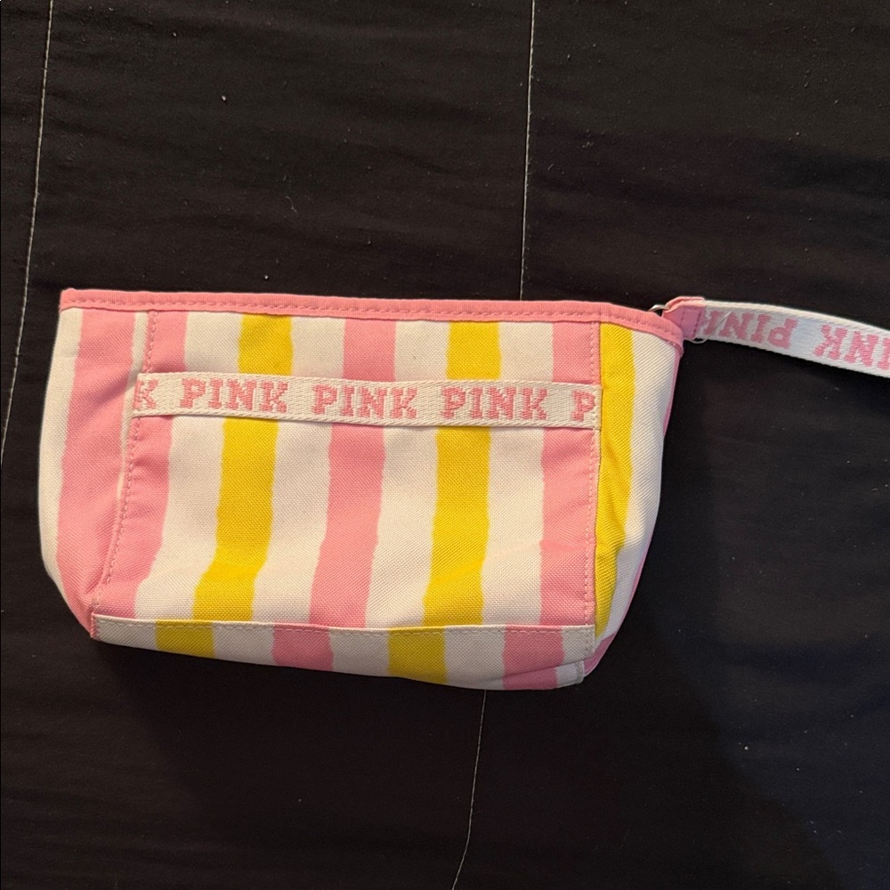 PINK Victoria's Secret Striped Cosmetic Bag - Pink and Yellow